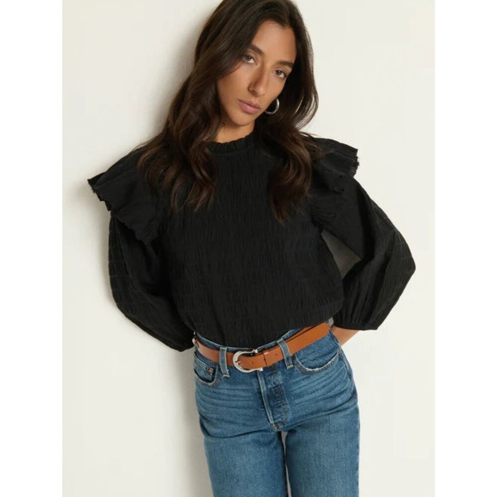 NEW Nation LTD Aria Ruffle Top In Jet Black Size S